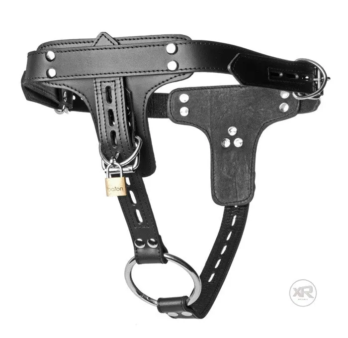 Premium Locking Leather Cock Ring and Anal Plug Harness Strict Leather Male Sex Toys