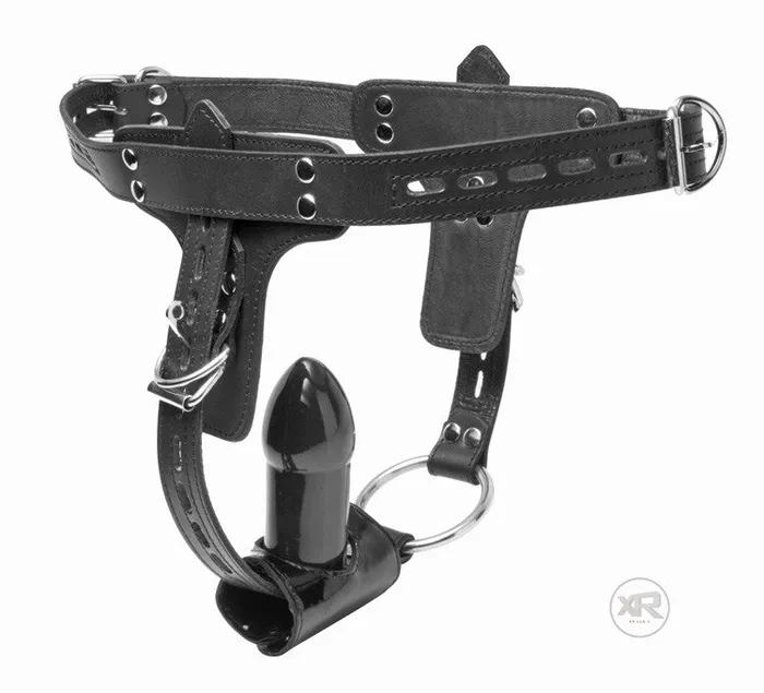 Premium Locking Leather Cock Ring and Anal Plug Harness Strict Leather Male Sex Toys