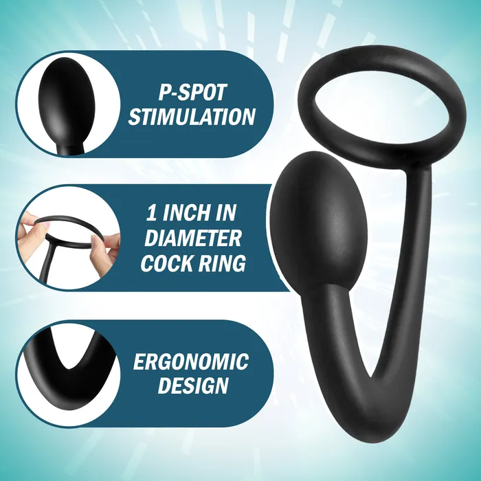 Prostatic Play Male Sex Toys The Explorer Silicone Cock Ring and Prostate Plug