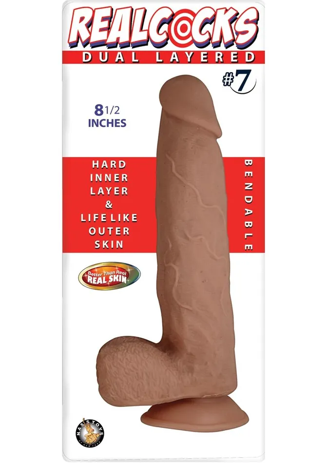 Realcocks Dildos Realcocks Dual Layered 7 Bendable Dildo 85in Caramel