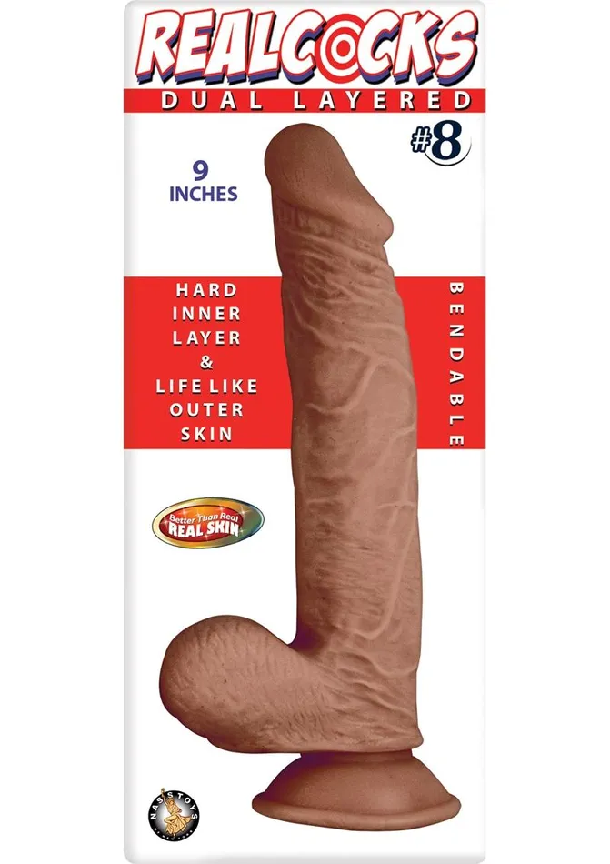 Realcocks Dildos Realcocks Dual Layered 8 Bendable Dildo 9in Caramel