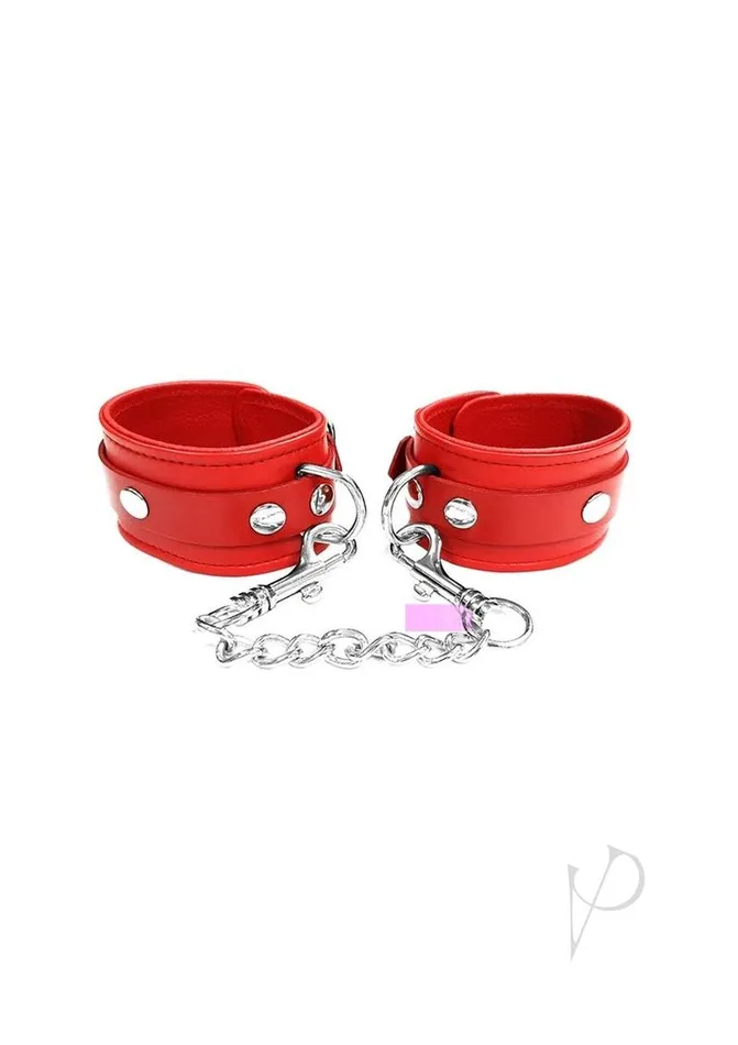 Rouge Plain Leather Adjustable Wrist Cuffs Red Rouge Restraints