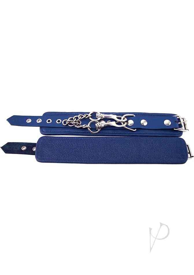 Rouge Restraints Rouge Plain Leather Adjustable Wrist Cuffs Blue