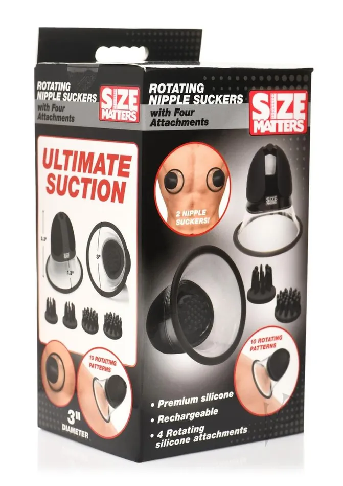 Size Matters 10X Rotating Rechargeable Silicone Nipple Suckers with 4 Attachments BlackClear Size Matters Female Sex Toys Size Matters 10X Rotating Rechargeable Silicone Nipple Suckers with 4 Attachments BlackClear Size Matters Female Sex Toys