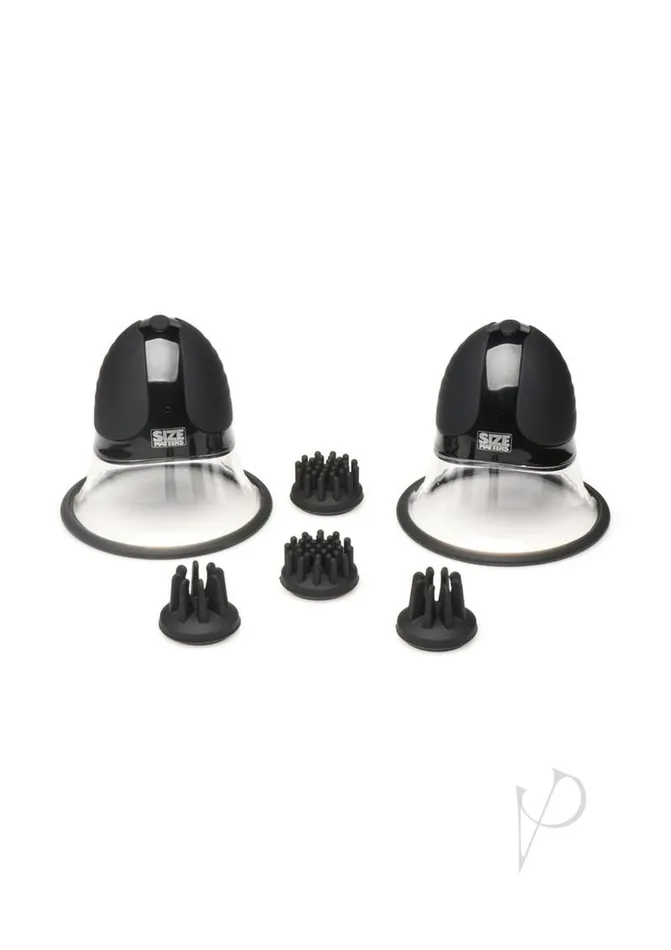 Size Matters 10X Rotating Rechargeable Silicone Nipple Suckers with 4 Attachments BlackClear Size Matters Female Sex Toys
