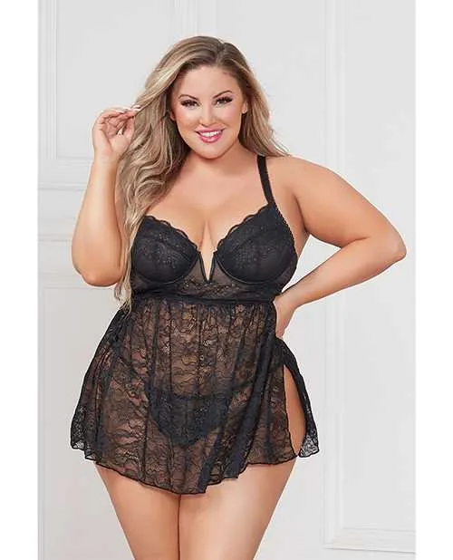 Stretch Lace Babydoll wUnderwire Cups GString Black 1X2X Seven Til Midnight Anal Stretch Lace Babydoll wUnderwire Cups GString Black 1X2X Seven Til Midnight Anal