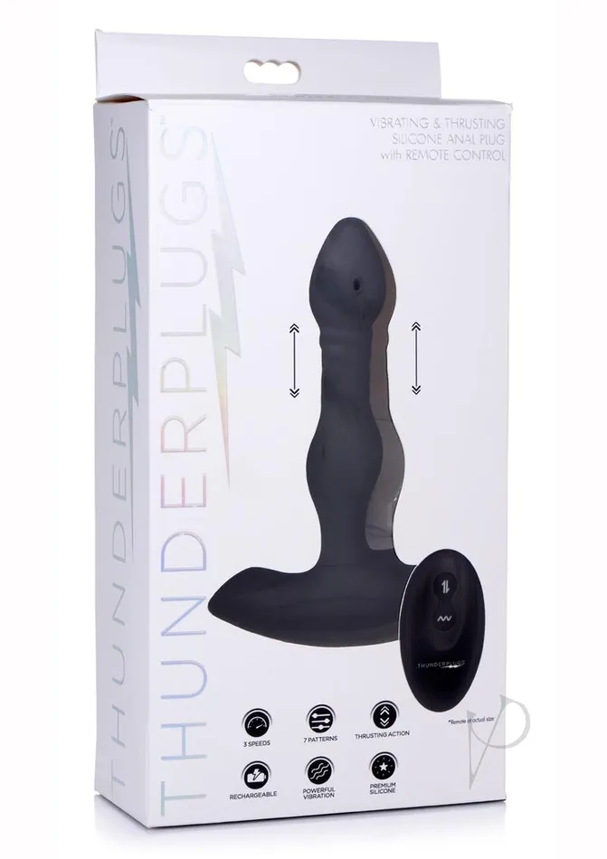 Thunder Plugs Thunder Plugs Vibrating and Thrusting Silicone Rechargeable Plug with Remote Control Black Female Sex Toys Thunder Plugs Thunder Plugs Vibrating and Thrusting Silicone Rechargeable Plug with Remote Control Black Female Sex Toys