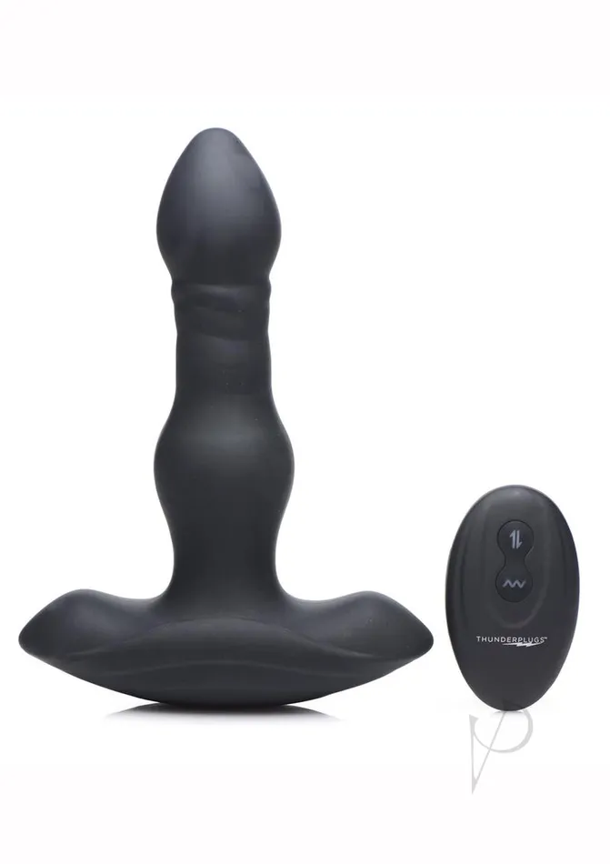 Thunder Plugs Thunder Plugs Vibrating and Thrusting Silicone Rechargeable Plug with Remote Control Black Female Sex Toys