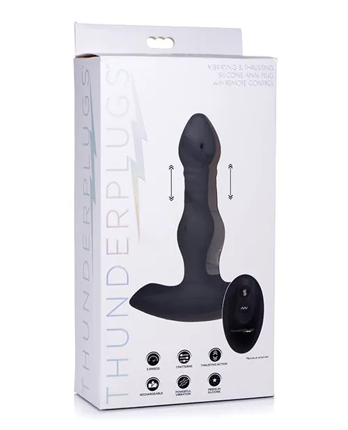 Thunder Plugs Thunder Plugs Vibrating and Thrusting Silicone Rechargeable Plug with Remote Control Black Female Sex Toys