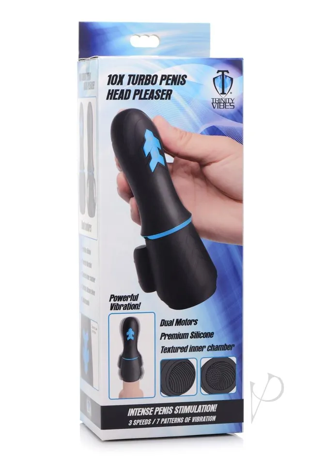 Trinity Men Vibrators Trinity Men 10X Turbo Silicone Rechargeable Penis Head Pleaser BlackBlue Trinity Men Vibrators Trinity Men 10X Turbo Silicone Rechargeable Penis Head Pleaser BlackBlue