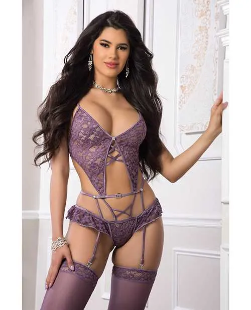 Vibrators Garter Corset Teddy Stockings Mauve Merlot OS G World Vibrators Garter Corset Teddy Stockings Mauve Merlot OS G World