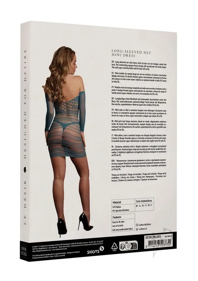 Vibrators Le Desir Le Desir Long Sleeved Net Mini Dress OS Blue Vibrators Le Desir Le Desir Long Sleeved Net Mini Dress OS Blue