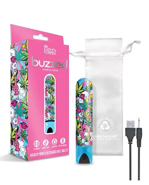 Vibrators Prints Charming Buzzed 35 Rechargeable Bullet Stoner Chick Blue Vibrators Prints Charming Buzzed 35 Rechargeable Bullet Stoner Chick Blue