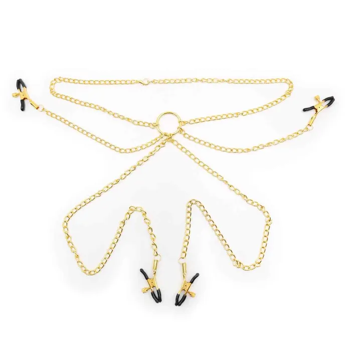 Wild Night Fantasies Gold Necklace Nipple Clamps Vibrators