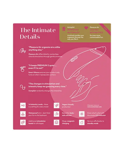 Womanizer Female Sex Toys Womanizer Premium 2 Rechargeable Silicone Clitoral Stimulator Raspberry