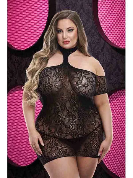 Anal Lapdance Lingerie Cut Out Lace Mini Dress LC75 Black XL