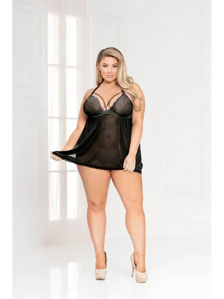 Anal Seven Til Midnight Indecent Desires Babydoll Set 11064X Black 1X2X H