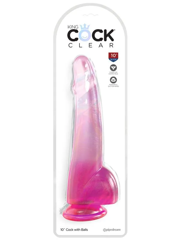 Dildos Pipedream Products King Cock Clear 10 in with balls Pink Dildos Pipedream Products King Cock Clear 10 in with balls Pink