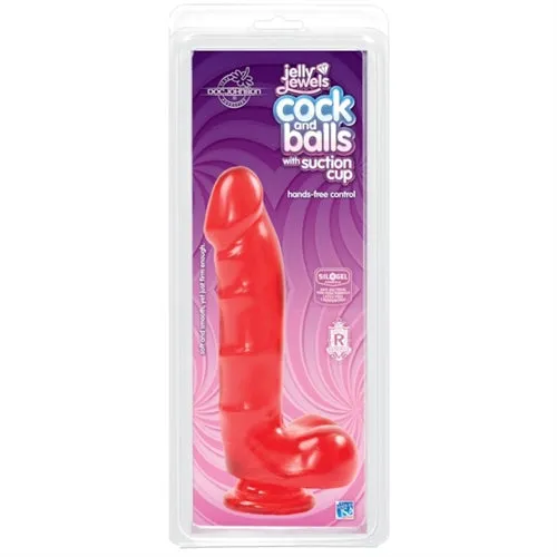 Doc Johnson Jelly Jewels Cock and Balls With Suction Cup Red Dildos