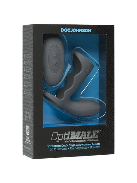 Doc Johnson Male Sex Toys OptiMALE Vibrating Cock Cage w RC Slate Doc Johnson Male Sex Toys OptiMALE Vibrating Cock Cage w RC Slate