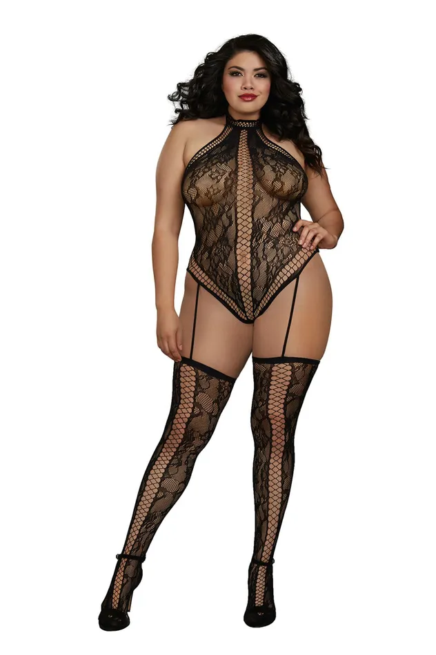 Dreamgirl Bodystockings Playsuits Teddy Bodystocking Queen Size Black