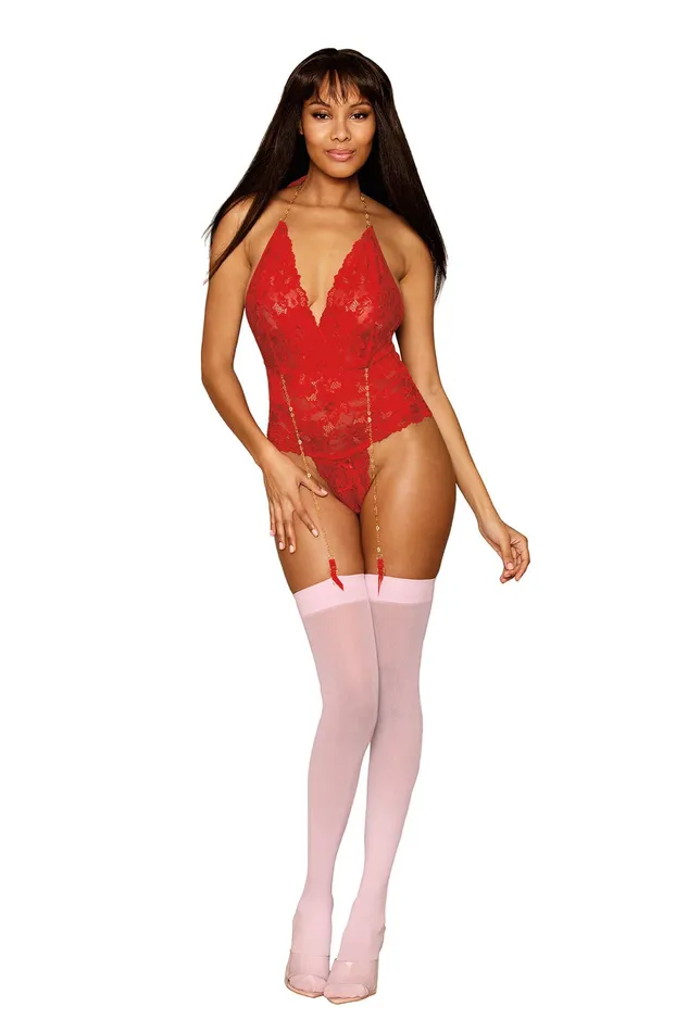 Dreamgirl Teddies And Bodies Garter Teddy One Size Ruby