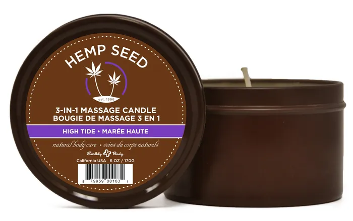 Earthly Body Hemp Seed 3in1 Massage Candle High Tide 6 Oz Couples