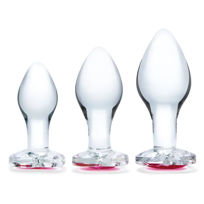 Glas Anal 3 Pc Heart Jewel Glass Anal Training Kit Clearpink