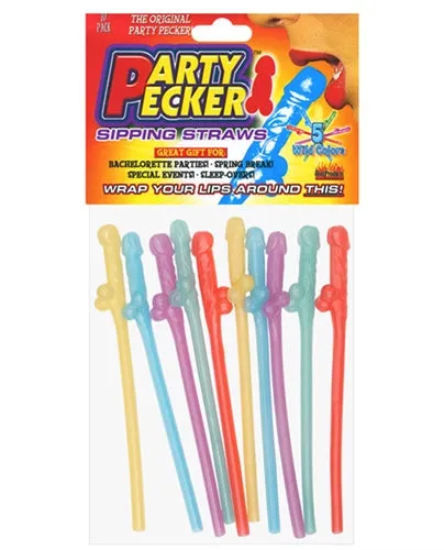 Hott Products Vibrators Party Pecker Sipping Straws 10 Pc Bag 5 Assorted Colors