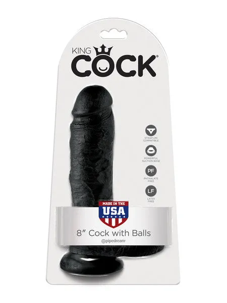 King Cock 8 in Cock With Balls Black Pipedream Products Dildos