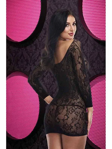 Lace Off The Shoulder Mini Dress Black OS Lapdance Lingerie Anal