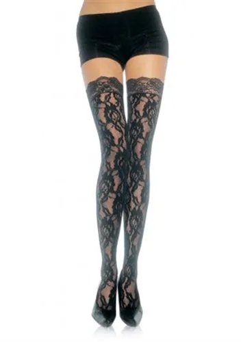 Lace Top Lace Thigh Highs One Size Black Leg Avenue Teddies And Bodies