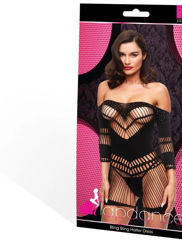 Lapdance Lingerie Anal Bling Bling Halter Dress Black ENV