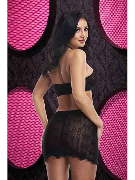 Lapdance Lingerie Anal Jacquard Crop Top and Skirt Set LC70BK
