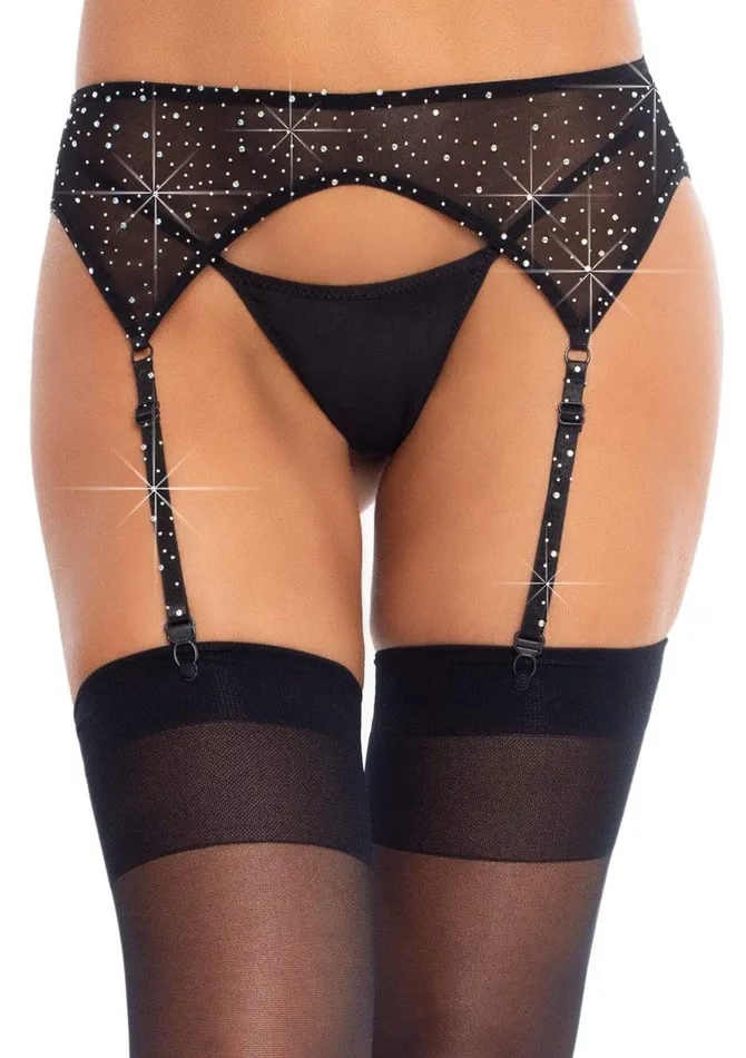 Leg Avenue Rhinestone Garter Belt One Size Black Bodystockings Playsuits