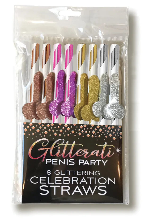 Little Genie Glitterati Penis Party Celebration Straws 8 Count Male Sex Toys
