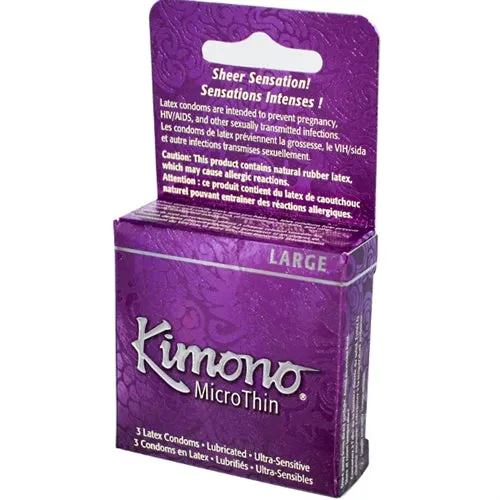 Male Sex Toys Kimono Condoms Kimono Microthin Large 3 Pack
