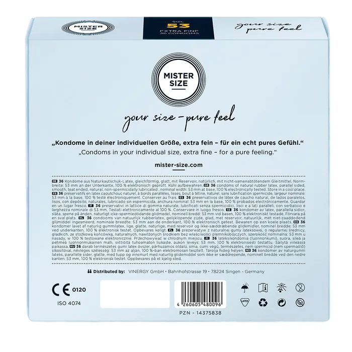 Mister Size 53mm Your Size Pure Feel Condoms 36 Pack Mister Size Male Sex Toys