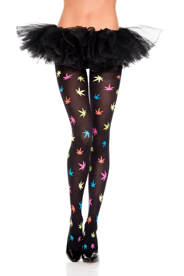 Music Legs Teddies And Bodies Multicolor Leaf Print Pantyhose One Size