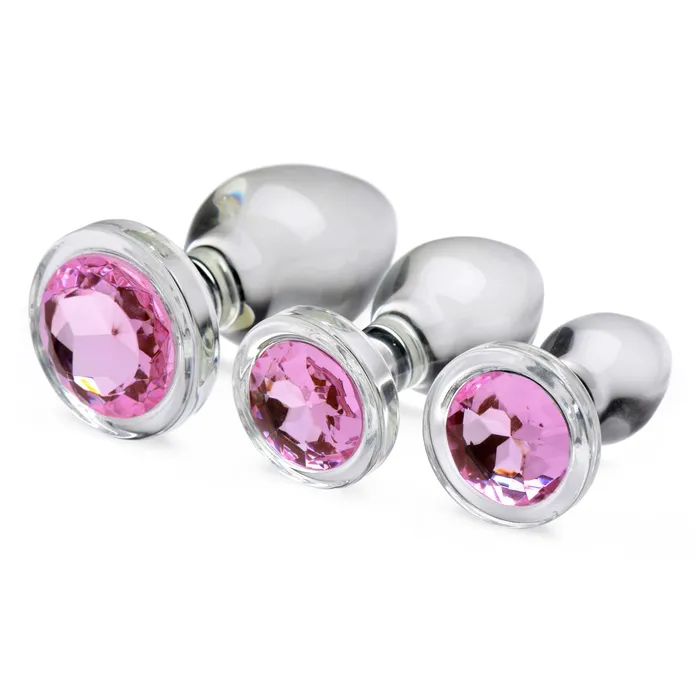 Pink Gem Glass Anal Plug Set XR Brands Booty Sparks Anal