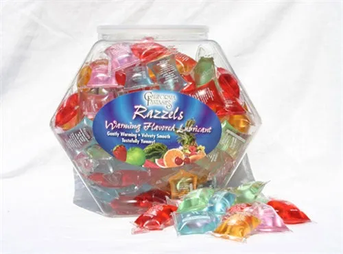 Razzels Warming Lubricant 100 Pillow Fishbowl Assorted Flavors California Fantasies Anal Razzels Warming Lubricant 100 Pillow Fishbowl Assorted Flavors California Fantasies Anal
