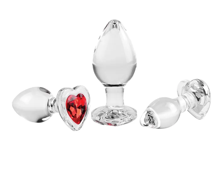Red Heart Gem Glass Plug Set Adam and Eve Anal