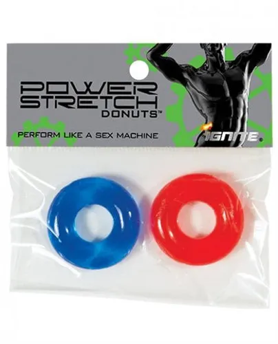 SI Novelties Vibrators Power Stretch Donuts 2 Pack Red and Blue