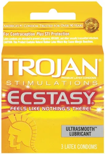 Trojan Condoms Male Sex Toys Trojan Ultra Ribbed Ecstasy 3 Pack