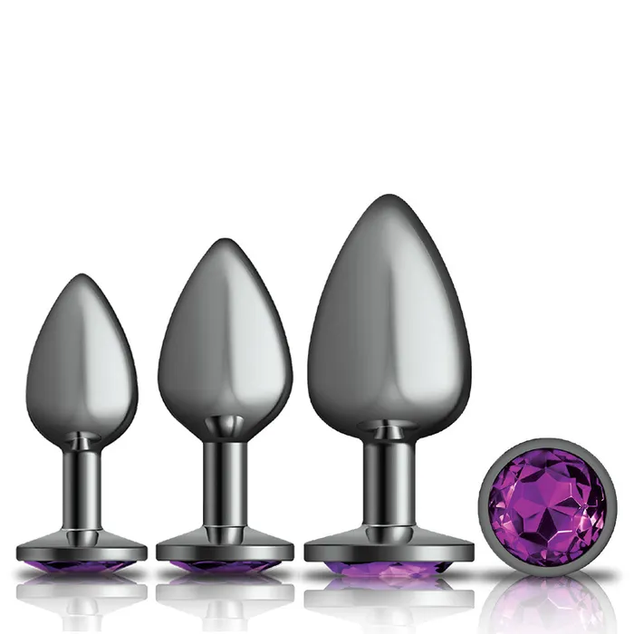 Viben Anal Cheeky Charms Metal Butt Plug Gunmetal Round Deep Purple Anal Trainer Kit
