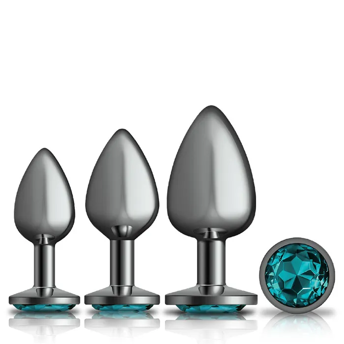 Viben Anal Cheeky Charms Metal Butt Plug Gunmetal Round Teal Anal Trainer Kit