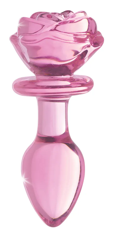 XR Brands Booty Sparks Male Sex Toys Pink Rose Glass Anal Plug Medium