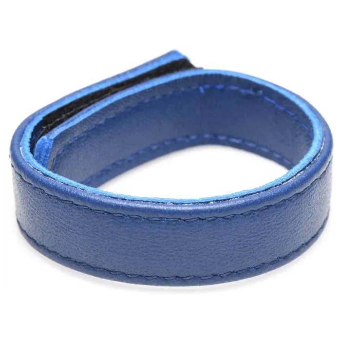 XR Brands Strict Male Sex Toys Leather and Velcro Cock Ring Blue